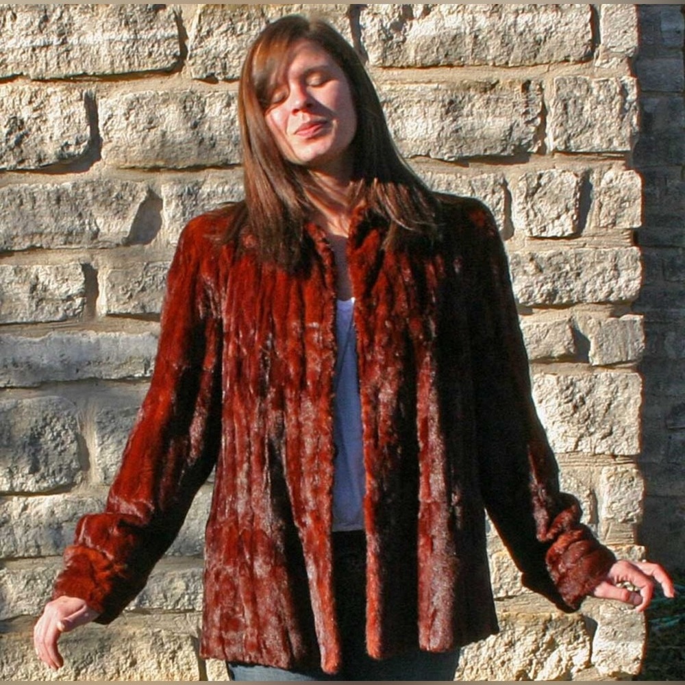 Vintage small furry brown/ inner green kin jacket
